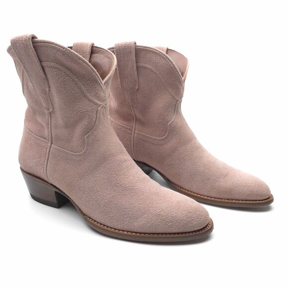 TECOVAS The Lucy Western Ankle Boots Rose Suede Pink Y2k Cowgirl Block Heel Boho - Picture 4 of 10